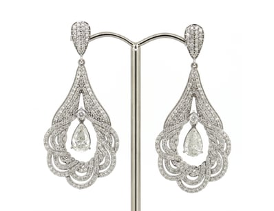 14K WHITE GOLD AND DIAMOND, ANTIQUE INSPIRED EARRI...