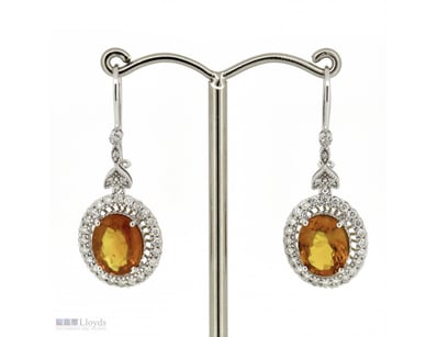 14K WHITE GOLD, ORANGE SAPPHIRE AND DIAMOND, DROP ...