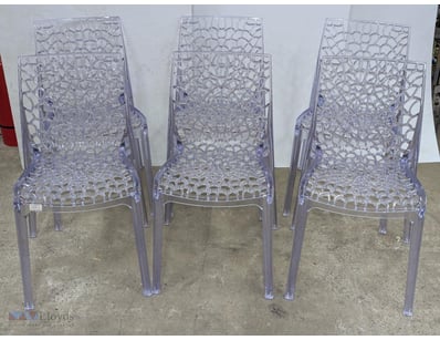 Dining chairs, clear polycarbonate, patterned x 6
...