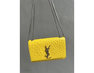 YSL YELLOW OSTRICH EMBOSSED SMALL KATE WALLET ON C...