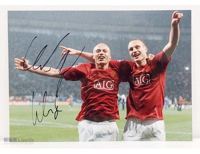 WES BROWN & NEMANJA VIDIĆ HAND SIGNED RARE2008 UEF...