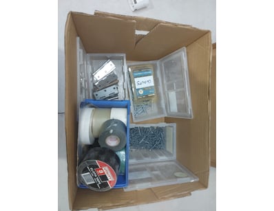 Assorted lot containing assorted hinges, wood scre...