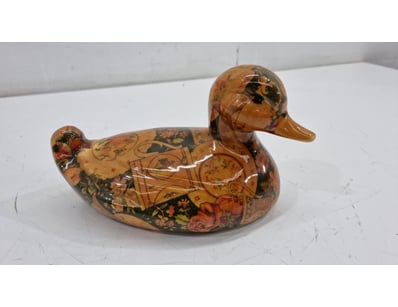 DECORATIVE LACQUERED DECOUPAGE DUCK WITH FLORAL MO...