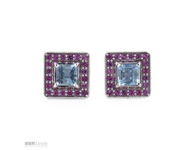 14K WHITE GOLD, AQUAMARINE AND PINK SAPPHIRE, HALO...