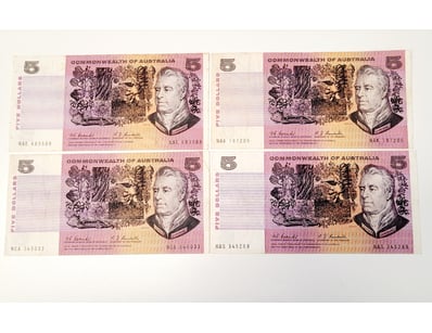 AUSTRALIAN $5 BANKNOTES , R202 (F) 

CV : $45 EA...