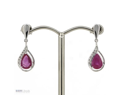 14K WHITE GOLD, PINK SAPPHIRE AND DIAMOND, DROP EA...