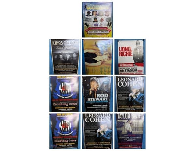 COLLECTION OF MUSIC POSTERS, INCLUDING ROD STEWART...