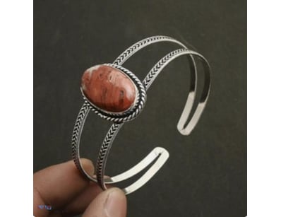 925 SILVER ETHNIC STYLE GEMSTONE CUFF BANGLE      ...