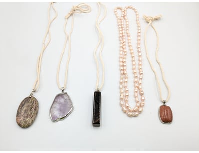 FIVE GEMSTONE PENDANT NECKLACES

Condition: Good...