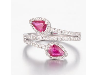 14CT WHITE GOLD RUBY AND DIAMOND SPIRAL RING      ...