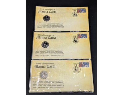 THREE 800TH ANNIVERSARY OF MAGNA CARTA COIN AND CO...