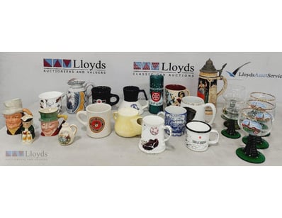 ASSORTED CERAMIC MUGS, TANKARDS, AND SOUVENIR GLAS...