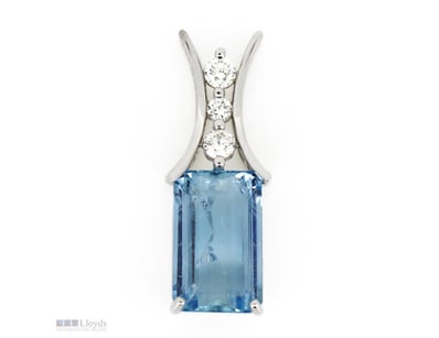 14K WHITE GOLD, SANTA MARIA AQUAMARINE AND DIAMOND...