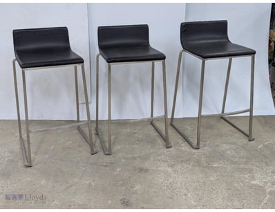 Bar stools, steel frame with black leather style s...