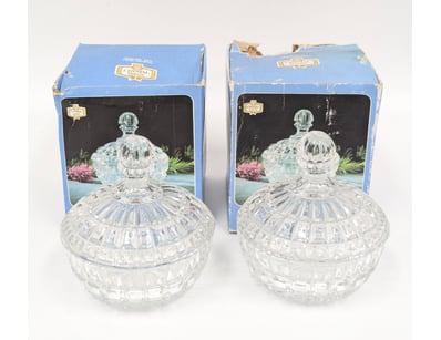 PAIR OF VINTAGE LEAD CRYSTAL CANDY BOXES WITH ORIG...
