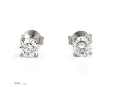 14K WHITE GOLD, 0.61CT TDW DIAMOND, SOLITAIRE STUD...