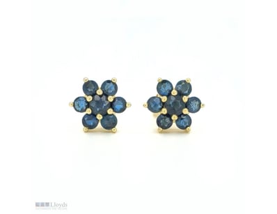 9CT YELLOW GOLD CEYLON SAPPHIRE FLORAL STUD EARRIN...