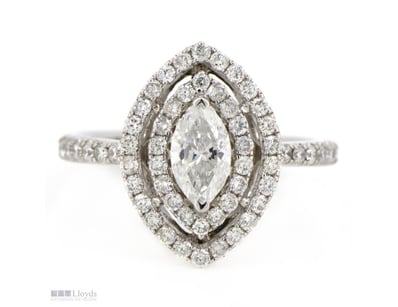 14K WHITE GOLD AND DIAMOND, DOUBLE HALO RING.     ...