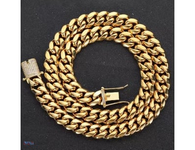 CUBAN  GOLD PLATED  STAINLESS STEEL    CHAIN-66CM-...