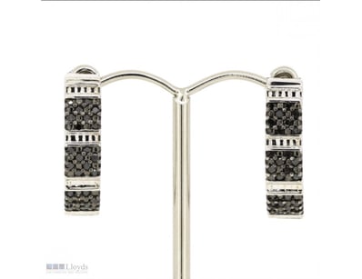 925 STERLING SILVER AND BLACK CUBIC ZIRCONIA, EARR...