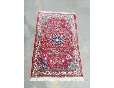 PERSIAN YAZD RUG FEATURES A CLASSIC RED FIELD ADOR...