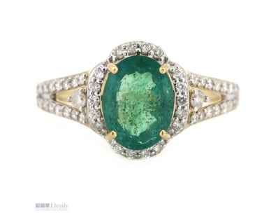 14K YELLOW GOLD, 1.72CT ZAMBIAN EMERALD AND DIAMON...
