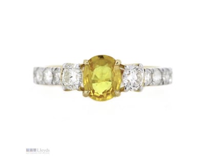 14K YELLOW GOLD, 0.96CT YELLOW CEYLON SAPPHIRE AND...