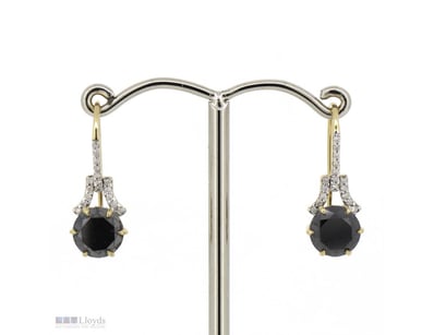 14K YELLOW GOLD, BLACK DIAMOND AND DIAMOND, DROP E...