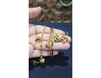 3XPCS YELLOW GOLD PLATED HEART BANGLE-EARRING-BRAC...