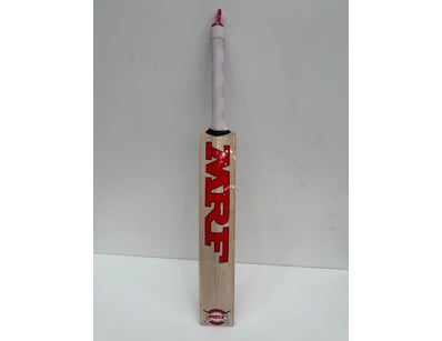 MRF cricket bat featuring the iconic red MRF brand...