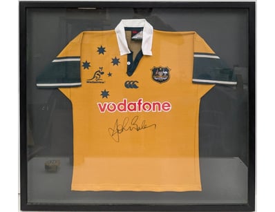 SIGNED WALLABIES RUGBY UNION JERSEY - GOLD TEST MA...