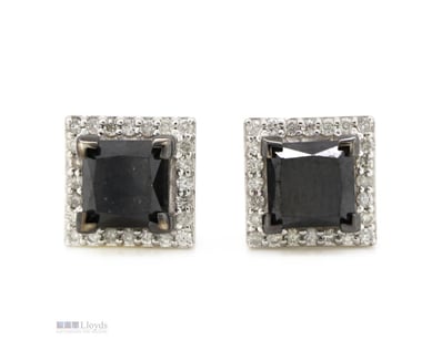 14K WHITE GOLD, BLACK DIAMOND AND DIAMOND, HALO ST...
