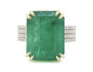 14K WHITE/YELLOW GOLD, 11.88CT EMERALD AND DIAMOND...