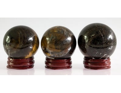 TIGERS EYE SPHERES WITH STANDS, QTY 3

Dimension...