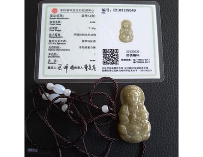 CERTIFIED CHINESE JADE PRAYING BUDDHA PENDANT NECK...