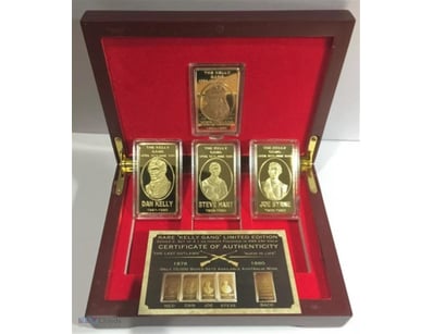 NED KELLY & GANG SET OF 4 X 1OZ INGOTS WITH DISPLA...