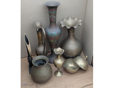 COLLECTION OF  BRASS VASES, WATER PITCHERS AND POT...
