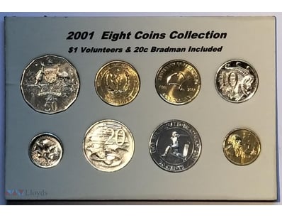 2001  EIGHT COINS COLLECTION  $1 VOLUNTEERS & 20C ...