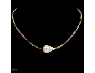 NATURAL TOURMALINE & BAROQUE PEARL NECKLACE.      ...