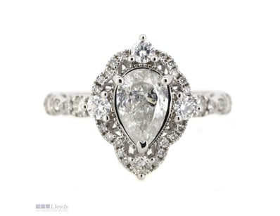 14K WHITE GOLD AND DIAMOND, ANTIQUE INSPIRED HALO ...