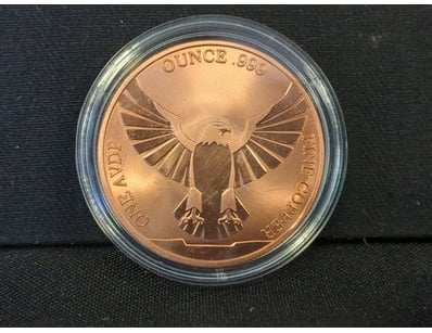 ONE OUNCE .999 FINE COPPER COIN WITH COLORIZED EAG...