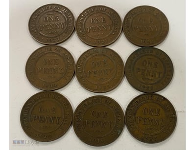 AUSTRALIA PRE DECIMAL KGV PENNIES X 9  



294230+...