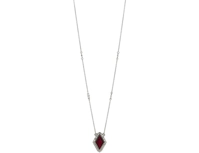 14K WHITE GOLD, RUBY AND DIAMOND, NECKLACE.      
...