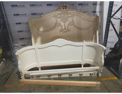 Ornate-style bed frame with headboard, front and w...