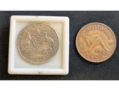 1942 AUSTRALIAN PENNY AND 1936 AUSTRALIAN FLORIN S...