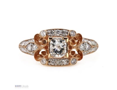 14K ROSE GOLD AND DIAMOND, VINTAGE INSPIRED RING. ...