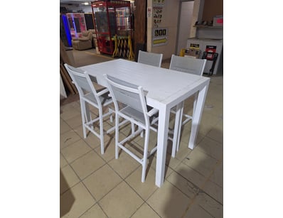 4-Seater Dining Table, Metal Style, White Finish ...