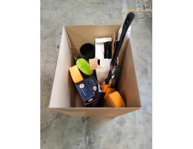 Box lot of home and outdoor cleaning items, includ...