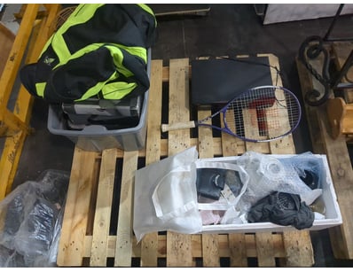 Pallet Of Assorted Items Including, Tennis racket,...