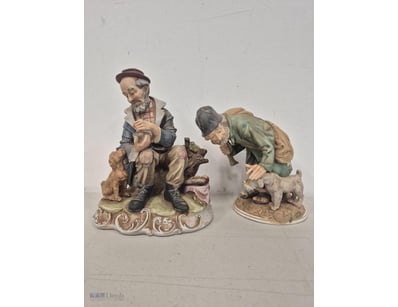 CERAMIC FIGURINE, MANS BEST FRIEND, OLD MEN WITH D...